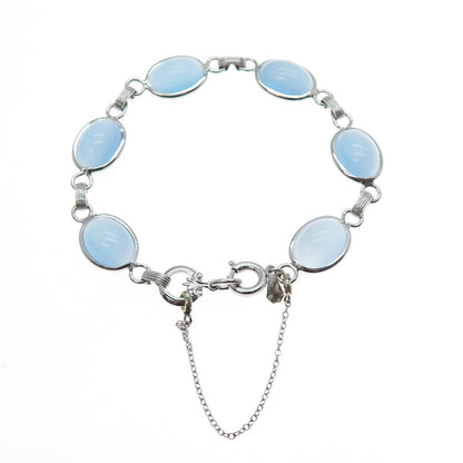 AMCO 925 Sterling Silver Antique Art Deco Apalite Bracelet 7.25"