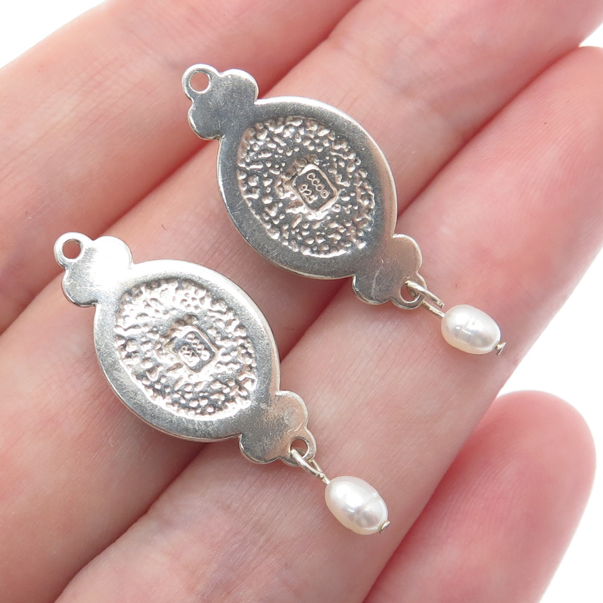 COLEMAN CO. Sterling Silver Vintage Real Turquoise Inlay & Pearl Jacket Earrings