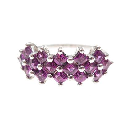 925 Sterling Silver Vintage Real Princess-Cut Amethyst Ring Size 6