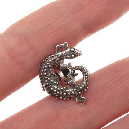 925 Sterling Silver Vintage Lizard Oxidized Tie Tack / Lapel Pin