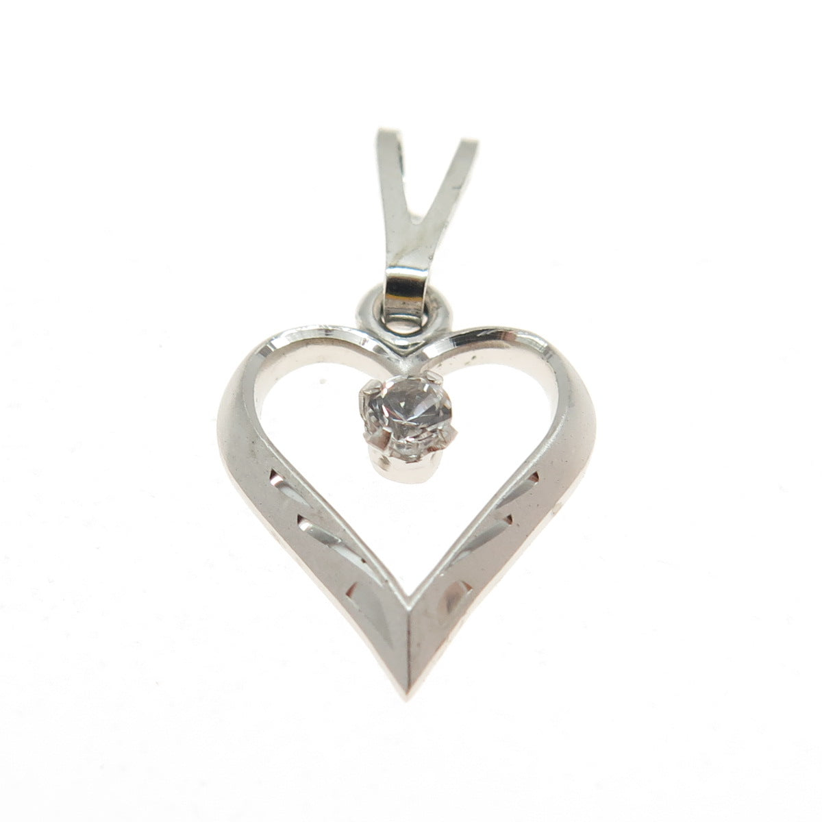 925 Sterling Silver Vintage Real White Topaz Gemstone Open Heart Pendant