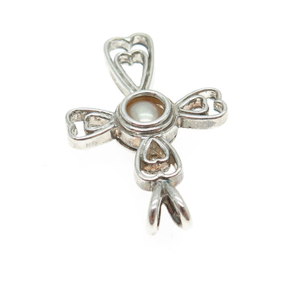 KABANA 925 Sterling Vintage Real Pearl Interchangeable Cage Heart Cross Pendant