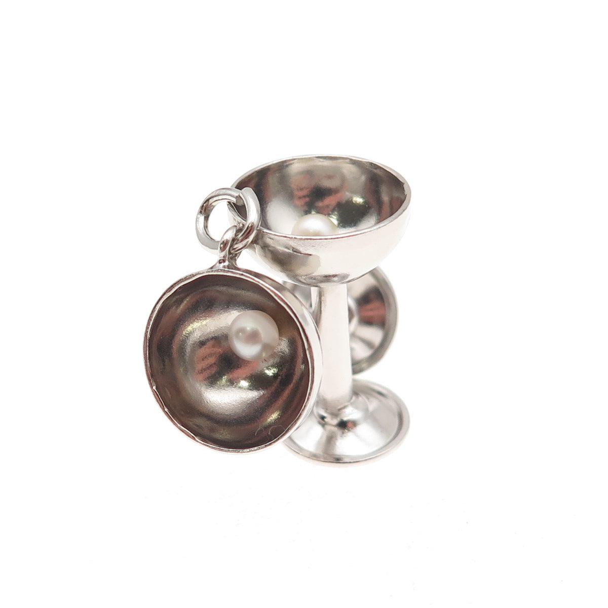 Art's Elegance 925 Sterling Vintage Crossed Champagne Glasses 3D Charm Pendant
