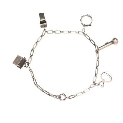 925 Sterling Silver Antique Art Deco Rhinestone Multi-Charm Bracelet 7.5"