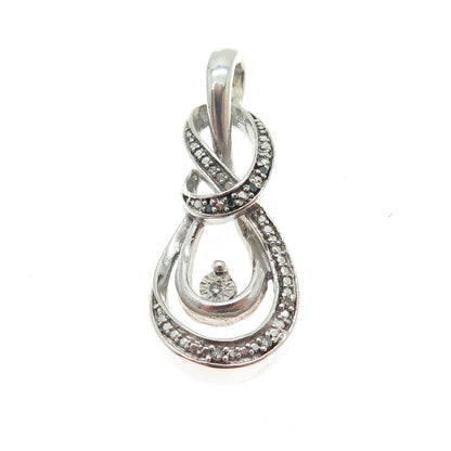 925 Sterling Silver Real Round-Cut Blue & White Diamond Twisted Knot Pendant