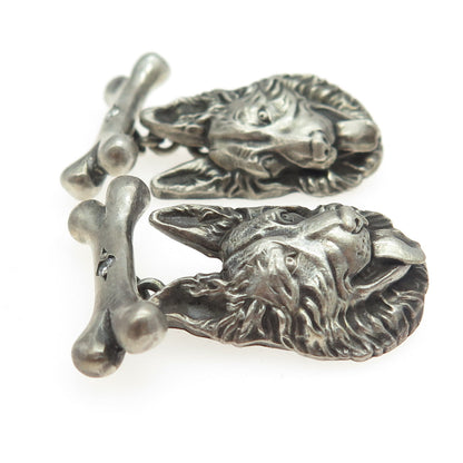 925 Sterling Silver Vintage Real Round-Cut Diamond K9 German Shepherd Cufflinks