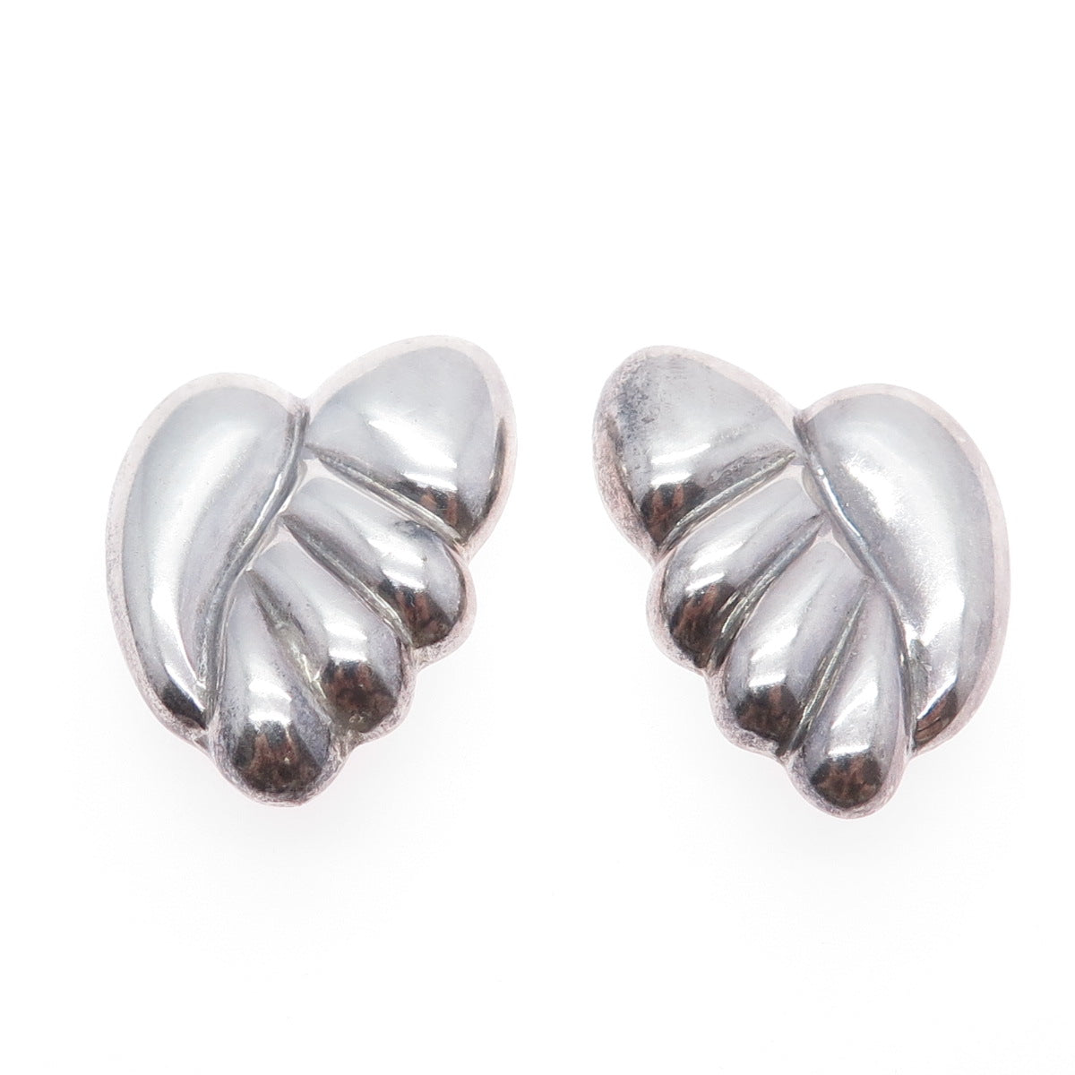 925 Sterling Silver Vintage Mexico Modernist Heart Clip On Earrings