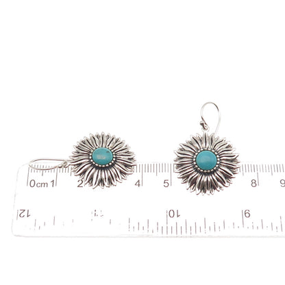 925 Sterling Silver Vintage Real Turquoise Sunflower Dangle Earrings