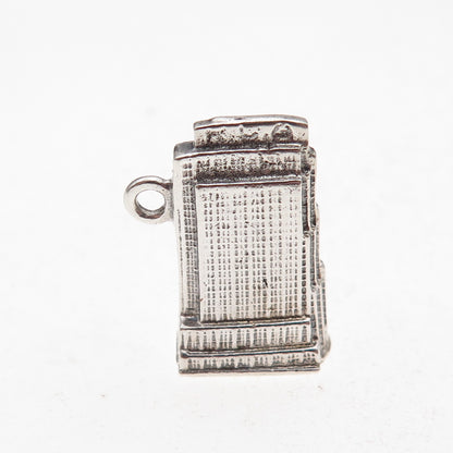 925 Sterling Silver Vintage 30 Rockefeller Plaza Oxidized 3D Charm Pendant