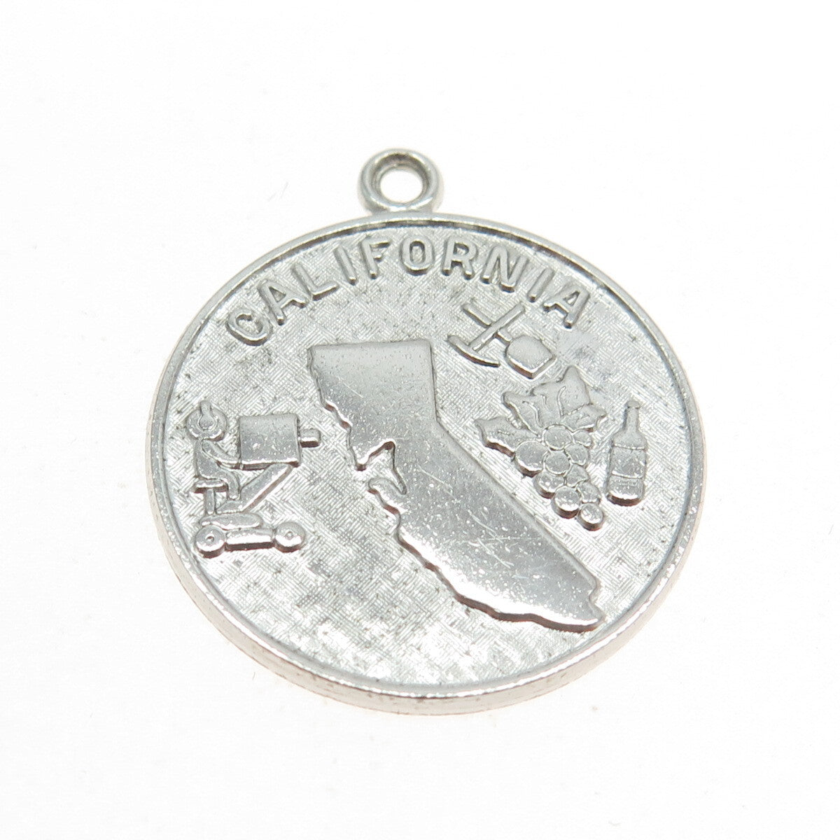 WELLS 925 Sterling Silver Vintage California State Map Round Charm Pendant