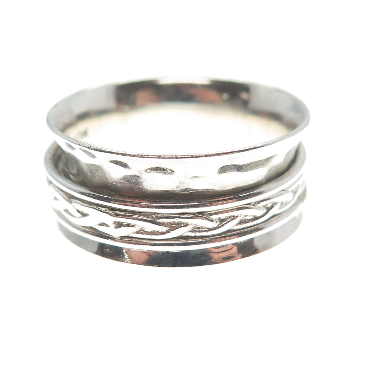 ATI 925 Sterling Silver Vintage Mexico Wicker Hammered Band Ring Size 10.5