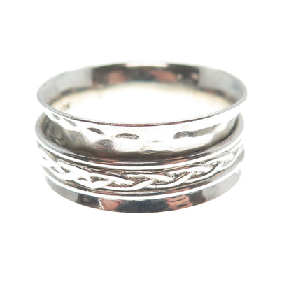 ATI 925 Sterling Silver Vintage Mexico Wicker Hammered Band Ring Size 10.5