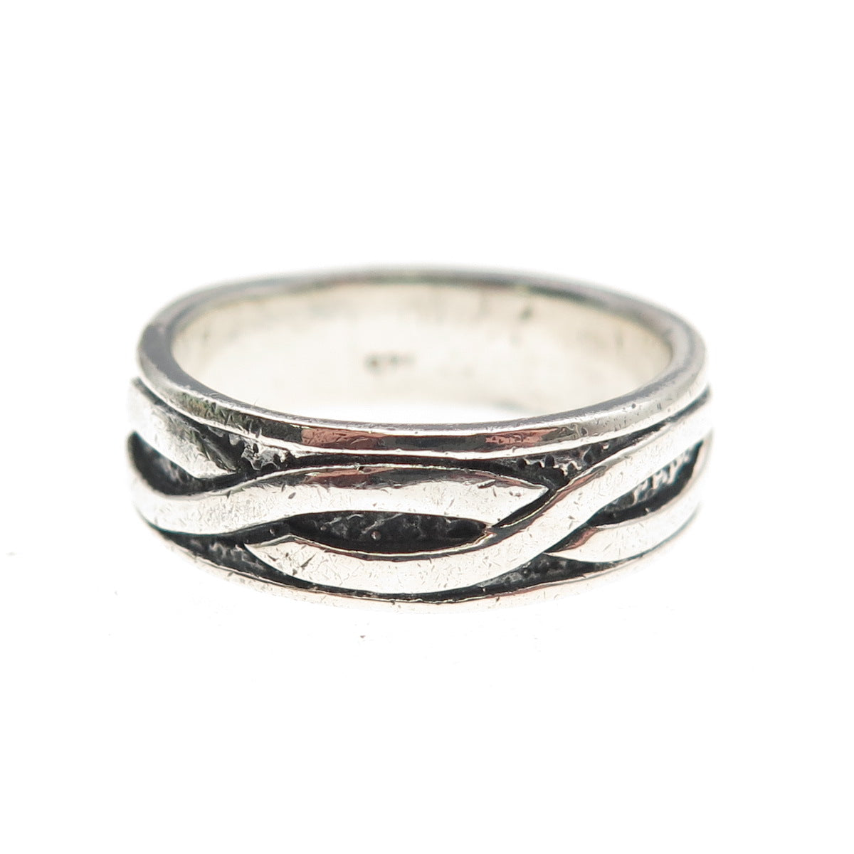 925 Sterling Silver Vintage Woven Oxidized Band Ring Size 9.5