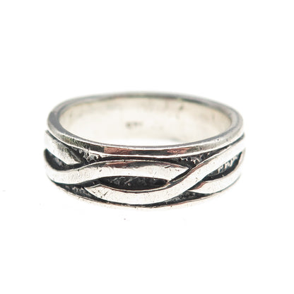 925 Sterling Silver Vintage Woven Oxidized Band Ring Size 9.5