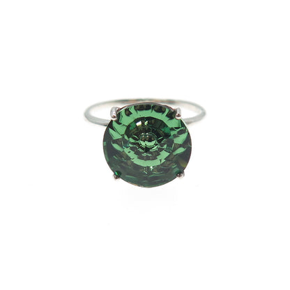 D'Joy 925 Sterling Silver Round-Cut Green Crystal Ring Size 6