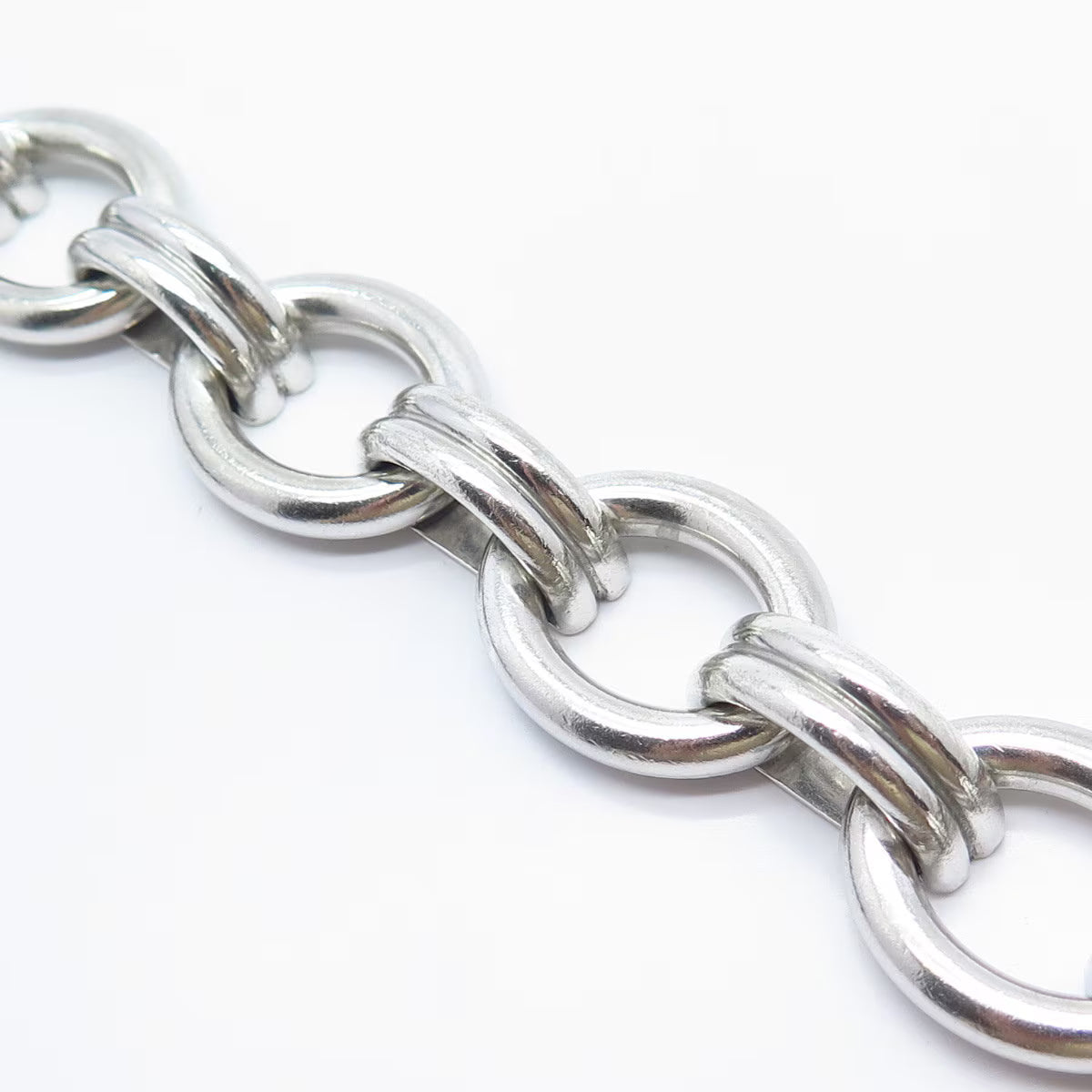 925 Sterling Silver Vintage Modernist Rolo Link Bracelet 7.25"
