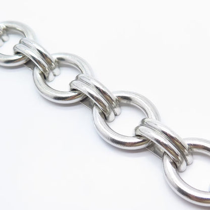 925 Sterling Silver Vintage Modernist Rolo Link Bracelet 7.25"