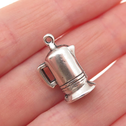 Shube 925 Sterling Silver Vintage Coffeepot 3D Mini Charm Pendant