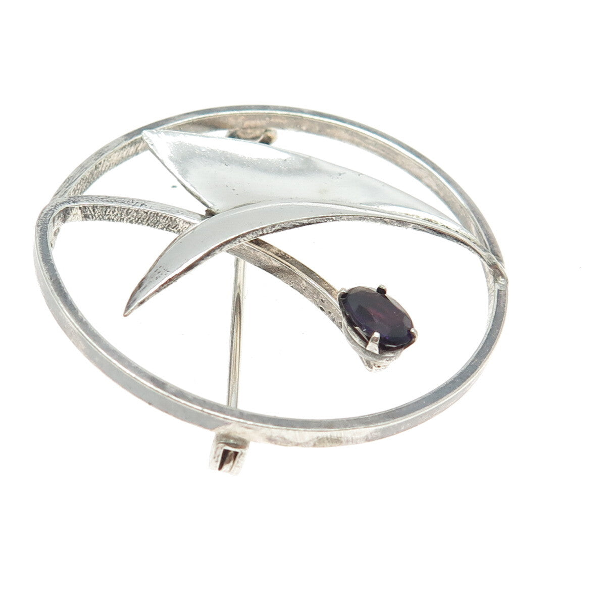 925 Sterling Silver Vintage Real Tourmaline Gemstone Modernist Pin Brooch