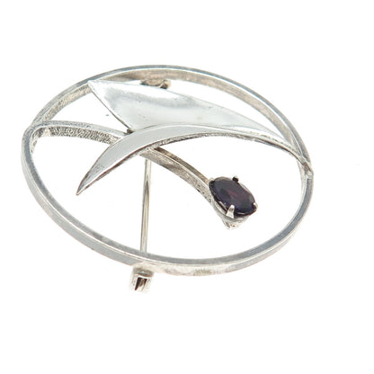 925 Sterling Silver Vintage Real Tourmaline Gemstone Modernist Pin Brooch
