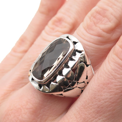 Sajen 925 Sterling Silver Vintage Real Smoky Quartz Modernist Ring Size 9