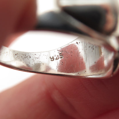 925 Sterling Silver Vintage Real Green Onyx Modernist Oxidized Ring Size 7.75