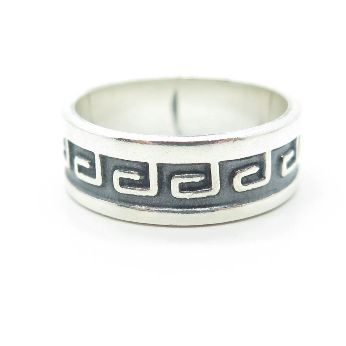925 Sterling Silver Vintage Greek Maze Oxidized Band Ring Size 9.5