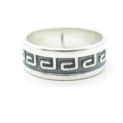 925 Sterling Silver Vintage Greek Maze Oxidized Band Ring Size 9.5