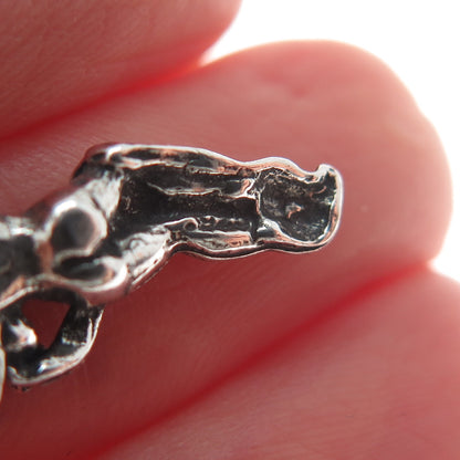 925 Sterling Silver Vintage Angel Playing Trumpet Oxidized Mini Charm Pendant