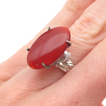 K. Fitz 925 Sterling Antique Art Deco Real Carnelian Diamond-Cut Ring Size 5.5
