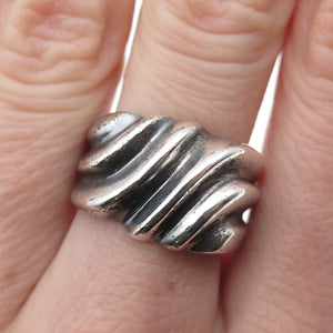 CHAPAL ZENRAY Sterling Silver Vintage Modernist Ribbed Oxidized Ring Size 7.25
