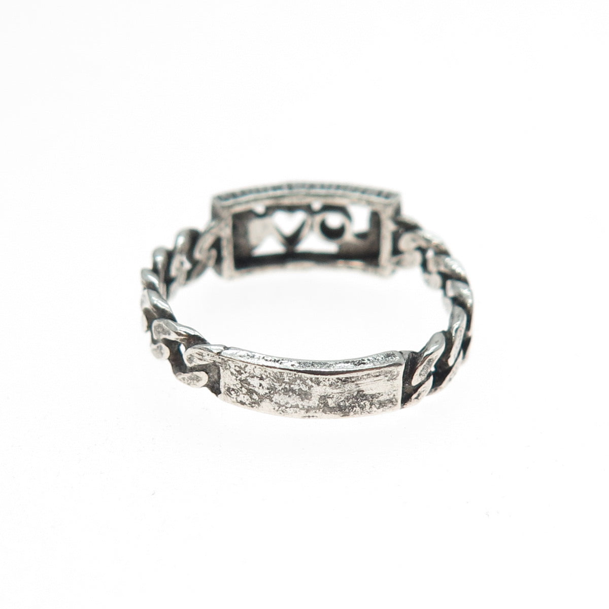 925 Sterling Silver Vintage Love Oxidized Cuban Link Ring Size 7.75