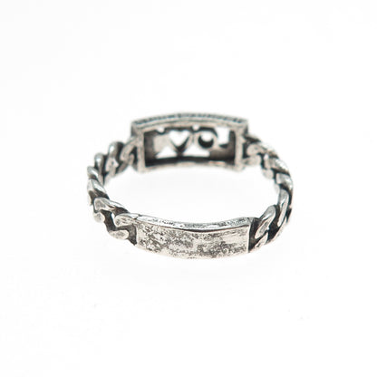 925 Sterling Silver Vintage Love Oxidized Cuban Link Ring Size 7.75