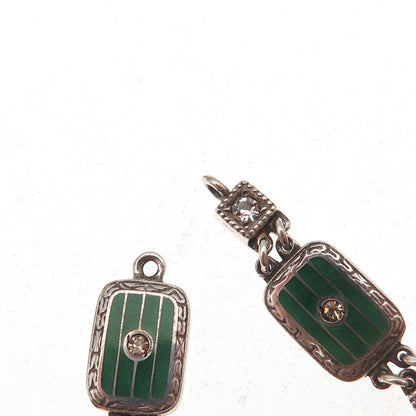 925 Sterling Antique Art Deco Enamel & Rhinestone Bracelet 7" (missing lock)