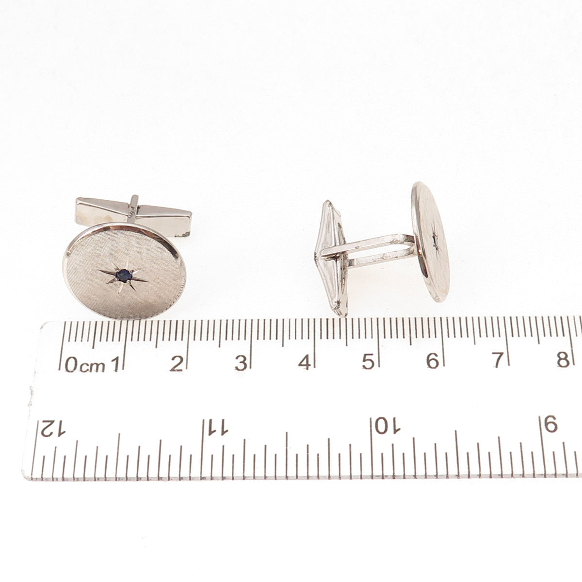 925 Sterling Silver Vintage Real Sapphire Starburst Oxidized Cufflinks