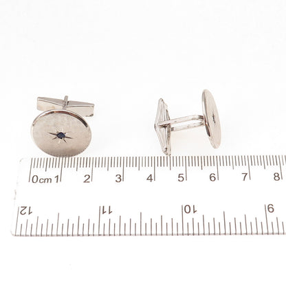 925 Sterling Silver Vintage Real Sapphire Starburst Oxidized Cufflinks