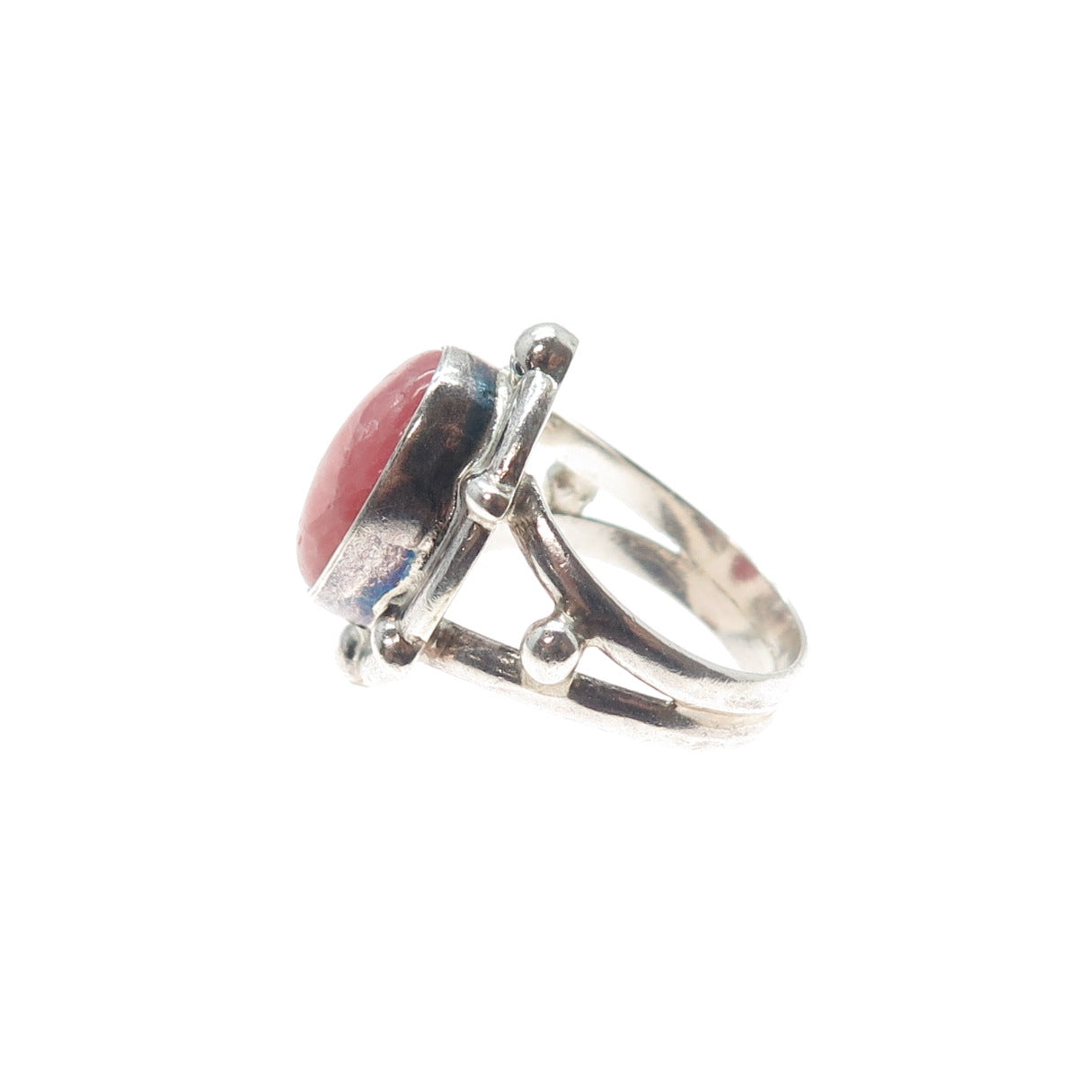 925 Sterling Silver Vintage Real Cabochon Rhodonite Modernist Ring Size 6