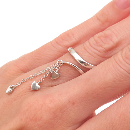 925 Sterling Silver Vintage Heart Tassel Dangle Adjustable Ring Size 4.75