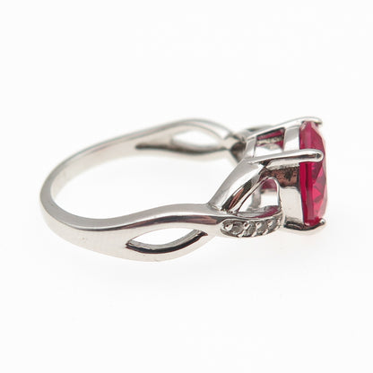 925 Sterling Silver Round-Cut Lab-Created Ruby & Real White Topaz Ring Size 7