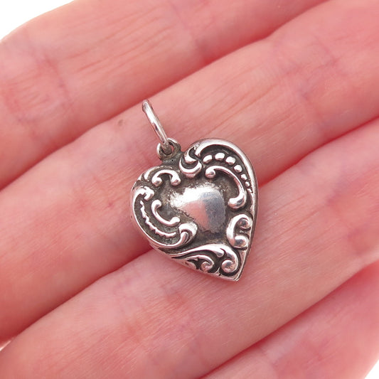 925 Sterling Silver Antique Art Deco Engraved Chatelaine Heart Charm Pendant