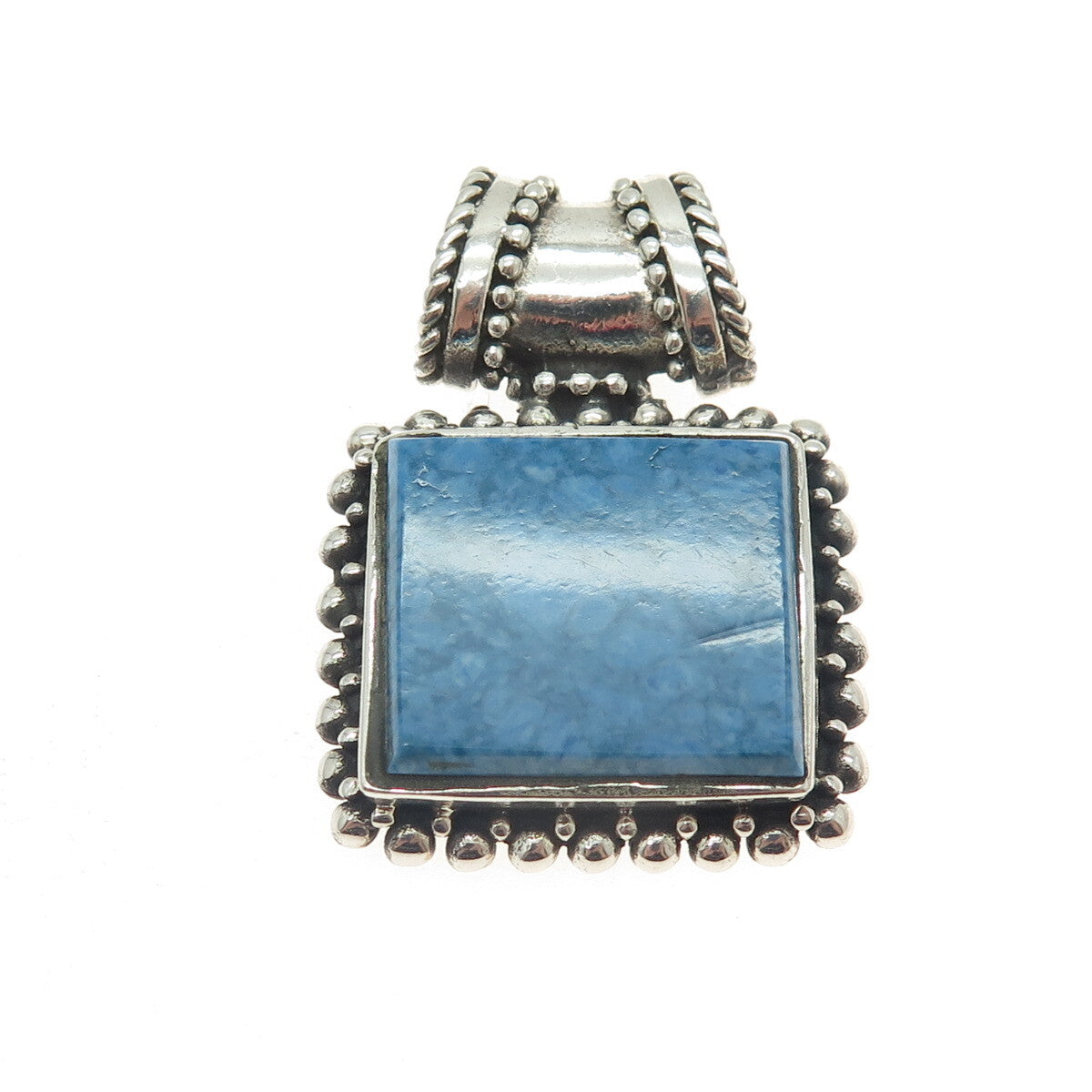 925 Sterling Silver Vintage Real Turquoise Granulated Pendant