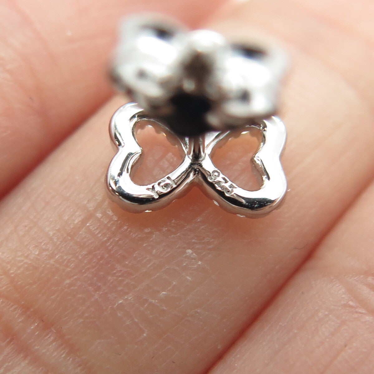 925 Sterling Silver Round-Cut C Z Bow Tie Heart Stud Earrings