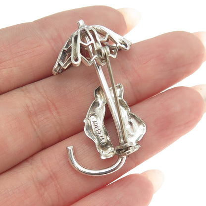 925 Sterling Silver Antique Art Deco Couple Under Umbrella Pin Brooch