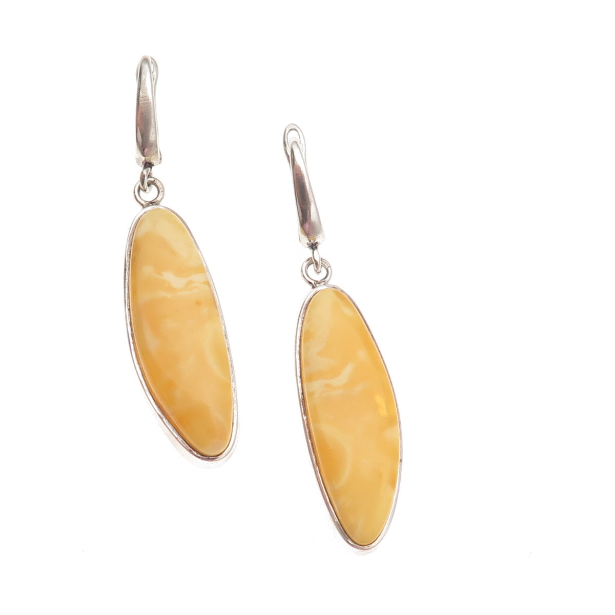 925 Sterling Silver Vintage Real Butterscotch Amber Modernist Dangle Earrings