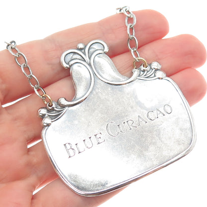 925 Sterling Silver Antique Art Deco Blue Curacao Bottle Tag #353