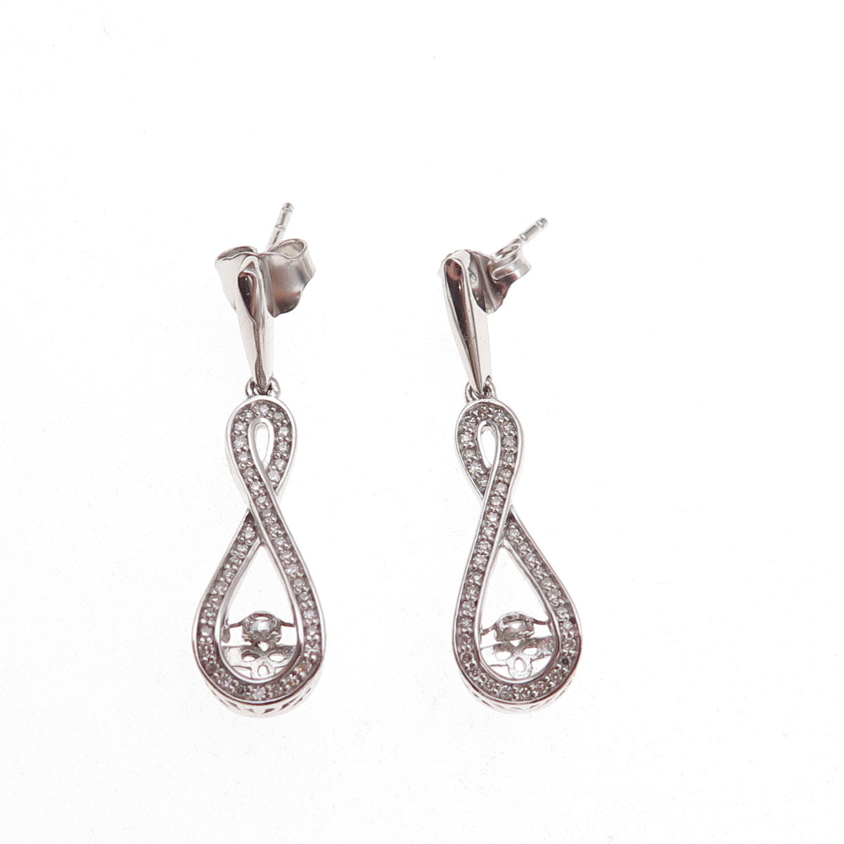 925 Sterling Silver Real Round-Cut Diamond Infinity Dangle Earrings