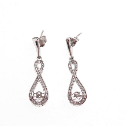 925 Sterling Silver Real Round-Cut Diamond Infinity Dangle Earrings