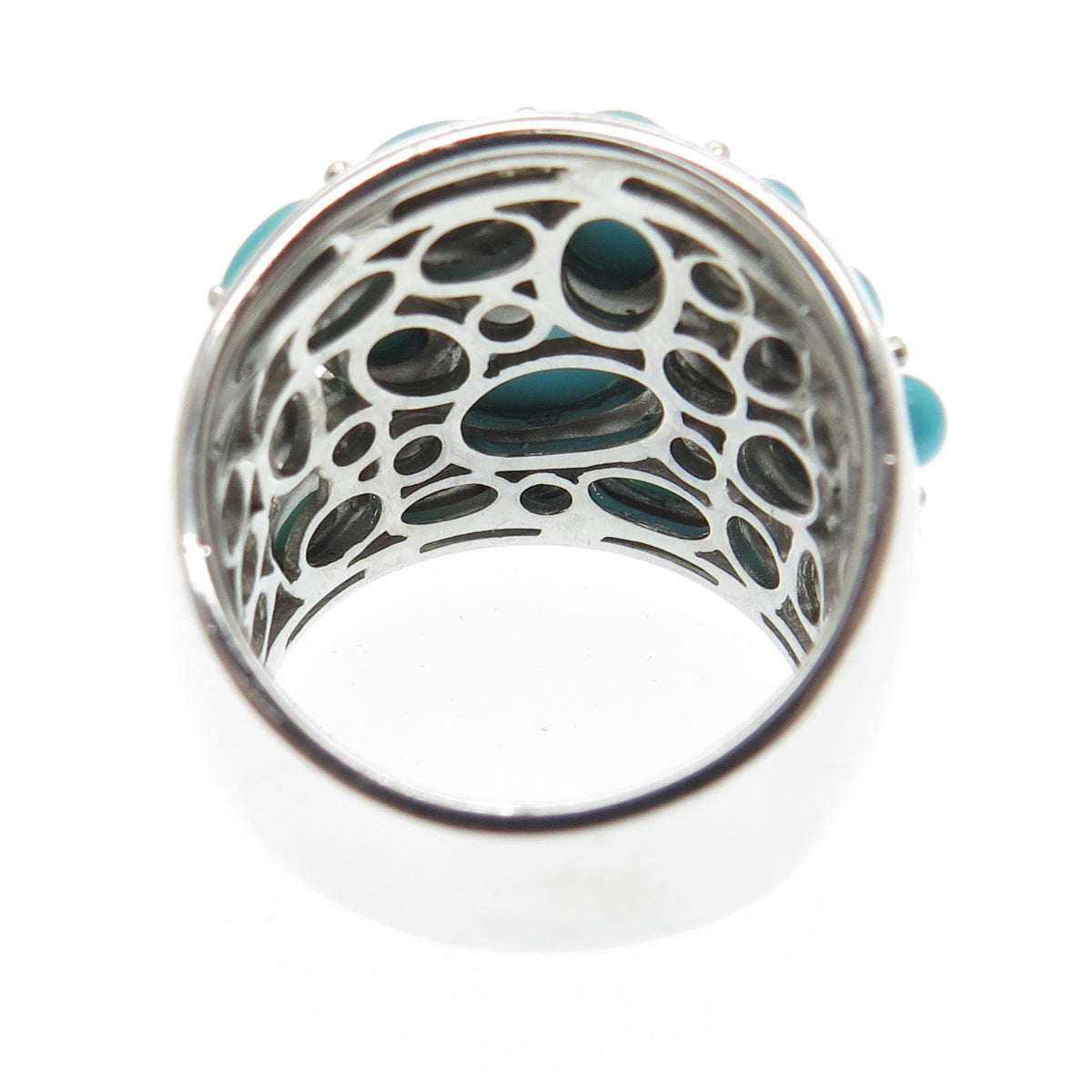 925 Sterling Silver Real Sleeping Beauty Turquoise Gemstone Wide Ring Size 6.25