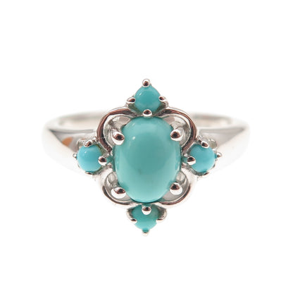 925 Sterling Silver Real Sleeping Beauty Turquoise Floral Ring Size 8