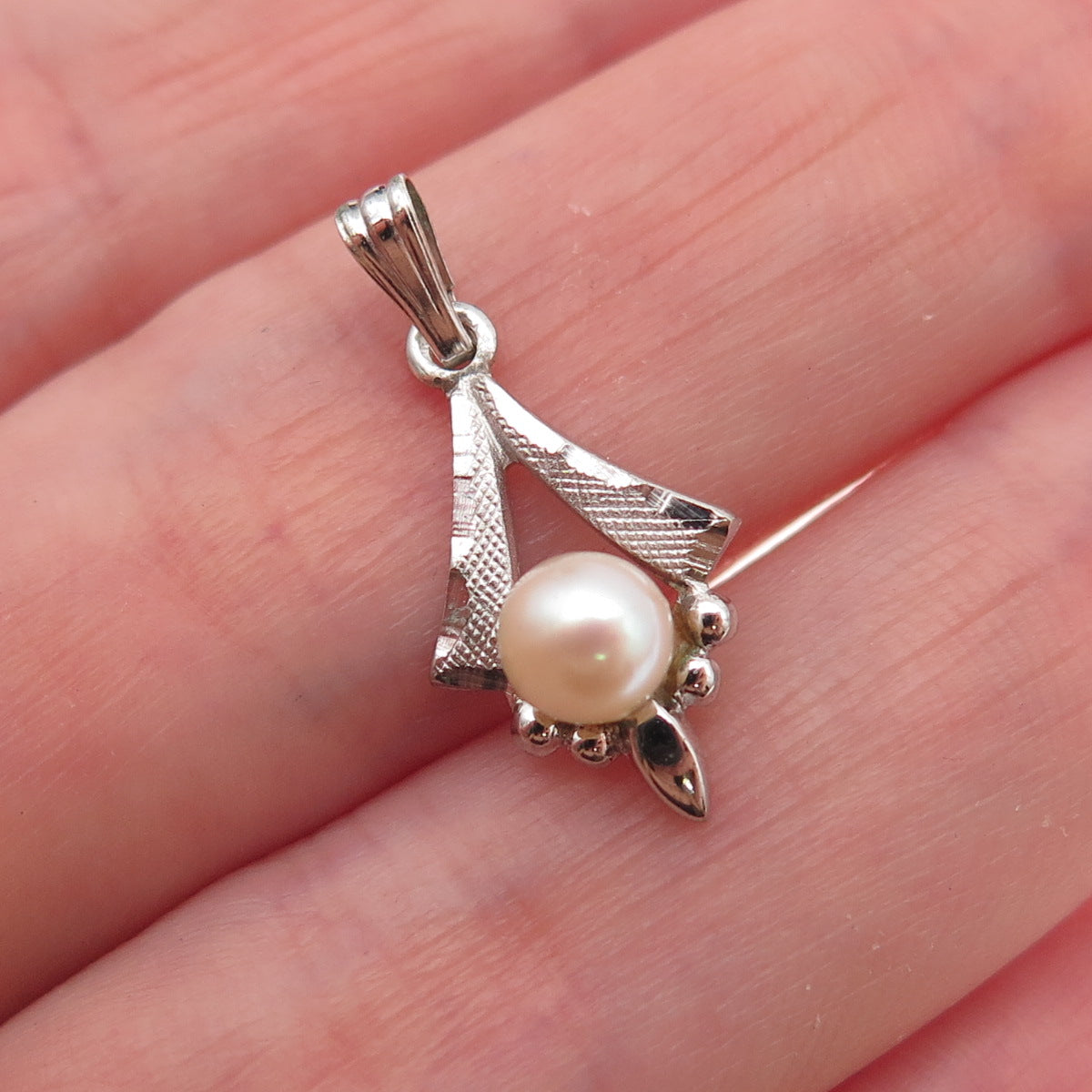 Tru-Kay 925 Sterling Silver Antique Art Deco Real Pearl Charm Pendant